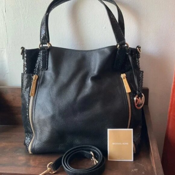 New Michael Kors Crosby 38T2YCBT3G large leather shoulder tote handbag in black. - Picture 1 of 6